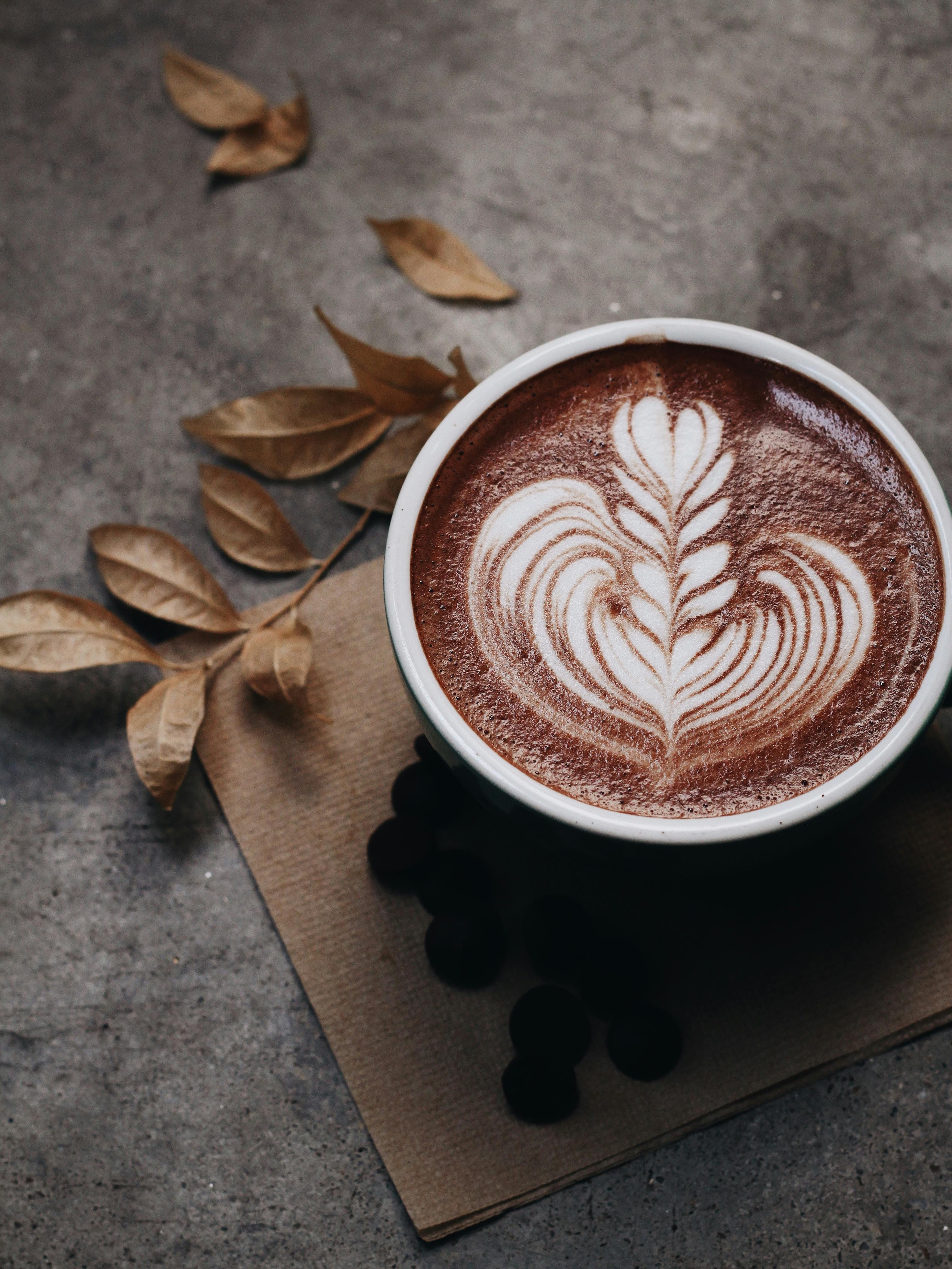 coffe with heart shape cream design